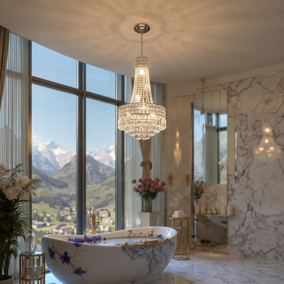 Kristall-Kronleuchter im Badezimmer