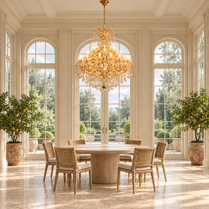 Maria-Theresia-Kronleuchter mit 4 Etagen aus Kristall für Hotelhalle, Treppenhaus und Festsaal – Orangerie (Raumvisualisierung, Referenzausführung Ø 145 cm)
