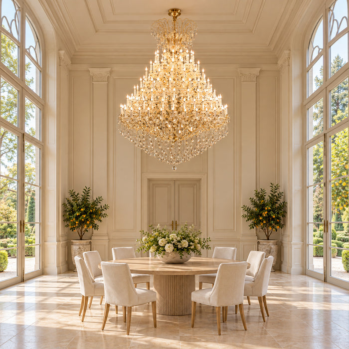 Maria-Theresia-Kronleuchter mit 7 Etagen aus Kristall für Hotelhalle, Treppenhaus und Festsaal – Helle Orangerie (Raumvisualisierung, Referenzausführung Ø 200 cm)